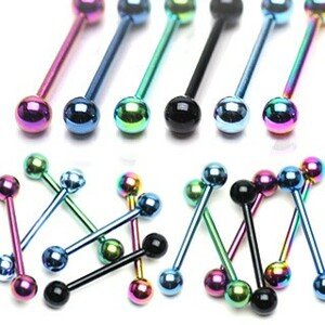 Anodizált nyelvpiercing titániumból - többféle színben - A piercing hossza: 16 mm, A cirkónia színe: Fekete - K