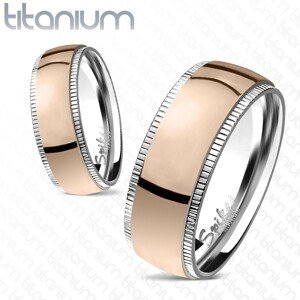 Rózsaszín-arany titánium gyűrű - bordázott szegély - Nagyság: 51