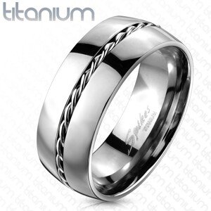 Titánium gyűrű - ezüst színű karika, csavart drót középen - Nagyság: 55