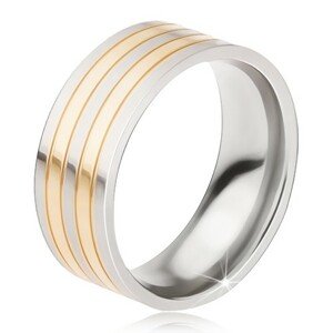 Titán gyűrű - fényes ezüst-arany színű gyűrű, váltakozó sávok - Nagyság: 59