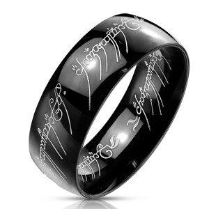 Fekete acél karikagyűrű Gyűrűk Ura motívummal, 8 mm - Nagyság: 60