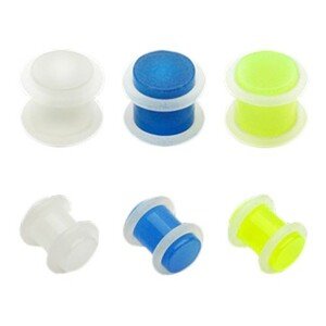 Plug fülbe akrilból - átlátszó, gumicskával - Vastagság: 4 mm, A piercing színe: Kék