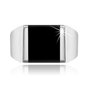 925 ezüst gyűrű, tükörfényű szárak, négyzet fekete fénymázzal - Nagyság: 70