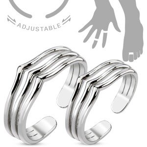 Szett gyűrűkből kézre vagy lábra, ezüst szín, három csúcsos vonal - Veľkosti prsteňov: 52 a 45