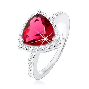 Ezüst 925 gyűrű, háromszög, rózsaszín cirkónia, ragyogó szegély, kivágások - Nagyság: 49