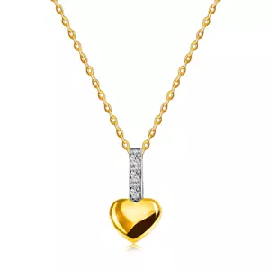 Gyémánt nyaklánc kombinált 9K arany - kis szív egy sor briliánssal az ívén, vékony lánc