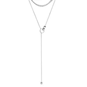 Acél nyaklánc ezüst színben - összekötött gyűrűk római számmal, dupla lánccal