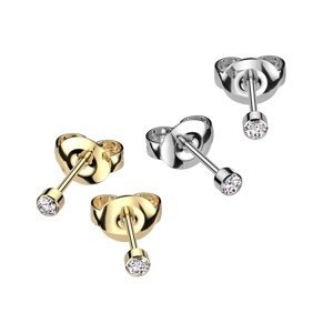 Titánium fülbevaló - kerek cirkóniák, sima szélű, stekkerzárral, 4 mm - Szín: Arany