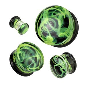 Pyrex üveg fültágító dugó - sárga-zöld füsthatás, fekete és átlátszó végződésekkel - A piercing vastagsága: 6 mm
