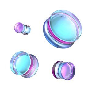 Üveg nyerges fültágító dugó - lila-kék színű szivárvány tükröződéssel - A piercing vastagsága: 12 mm
