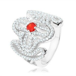 Masszív gyűrű, 925 ezüst, piros cirkónia, széles minta - kereszt - Nagyság: 50
