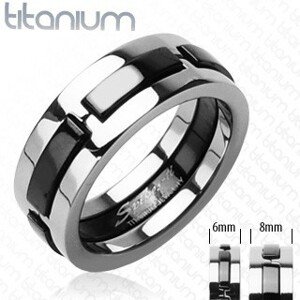 Titanium gyűrű fekete kidomborodó sávokkal - Nagyság: 56