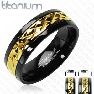 Titán gyűrű - fekete, arany mintával - Nagyság: 50