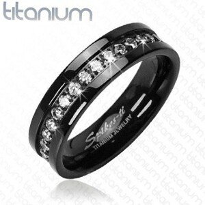 Fekete titánium gyűrű cirkóniaövvel - Nagyság: 52