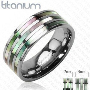 Titánium gyűrű három gyöngyházfényű sávval szivárványos árnyalatokban - Nagyság: 65