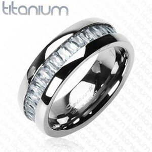 Gyűrű titániumból, téglalap alakú cirkóniákkal - Nagyság: 55