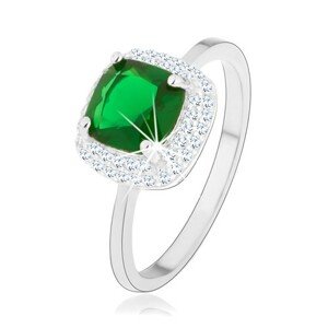 925 ezüst gyűrű, zöld csiszolt cirkónia - négyszög, csillogó szegély - Nagyság: 59