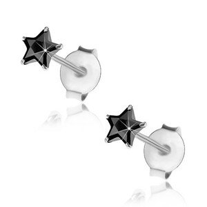 Fülbevaló 925 ezüstből, csiszolt csillag fekete cirkóniával, 4 mm