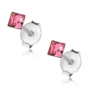 925 ezüst fülbevaló, rózsaszín Swarovski kristály - négyzet, 3 mm