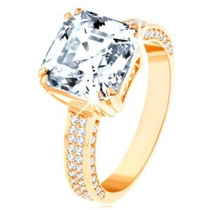 585 arany luxus gyűrű - nagy csiszolt cirkónia díszített foglalatban, cirkóniás vonalak - Nagyság: 49