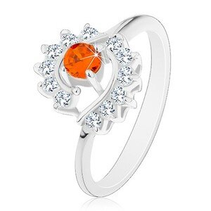 Gyűrű ezüst színben, átlátszó cirkóniás ív, kerek narancssárga cirkónia - Nagyság: 49, Szín: Narancssárga