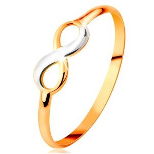 585 arany gyűrű - két színű végtelen szimbólum, vékony sima szárak - Nagyság: 49
