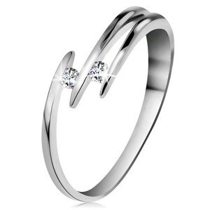 Briliáns gyűrű fehér 14K aranyból - két csillogó átlátszó gyémánt, vékony szárak - Nagyság: 48