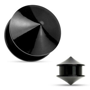 Fültágító plug, fekete színű akril, két fényes sima kúp - Vastagság: 8 mm