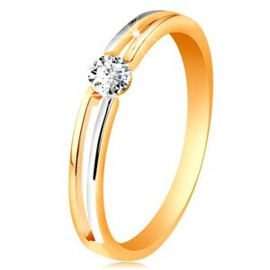 585 arany gyűrű, vékony kétszínű szárak kivágással és átlátszó cirkóniával - Nagyság: 49