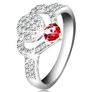 925 ezüst gyűrű, átlátszó cirkóniás szív körvonal, kör és csillogó rózsaszín cirkónia - Nagyság: 55