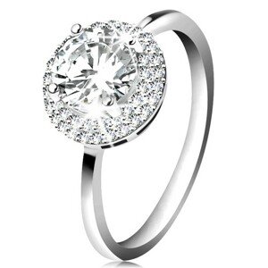 Ródiumozott gyűrű, 925 ezüst, kerek átlátszó cirkónia, csillogó szegély - Nagyság: 60