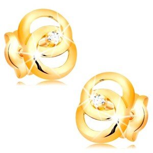 Fülbevaló sárga 14K aranyból - két összekapcsolt karika, briliáns középen