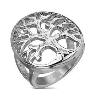 Ezüst színű sebészeti acél gyűrű életfa motívummal ovális formában - Nagyság: 49