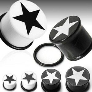 Fül piercing csillag logóval - Vastagság: 19 mm, A piercing színe: Fekete