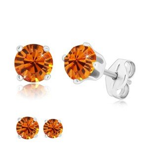 925 ezüst fülbevaló - kerek csillogó cirkónia méz-narancssárga színárnyalatban - A cirkónia nagysága: 5 mm