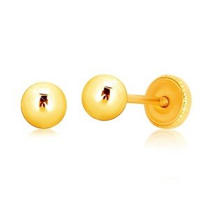 Sárga 9K arany fülbevaló - egyszerű gömb fülbevaló, csavaros zárral, 4 mm
