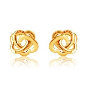 9K sárga arany bedugós fülbevaló - három egymásba fonódó szimmetrikus szív