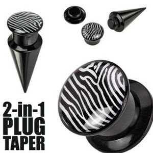 Fekete plug és taper - zebra csíkok - Vastagság: 4 mm
