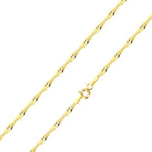 585 sárga arany nyaklánc - fényes ovális láncszemek, spirális alakban, 420 mm