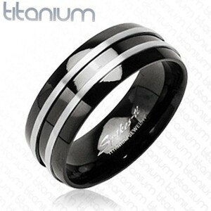 Fekete titánium gyűrű - két ezüst csík - Nagyság: 63
