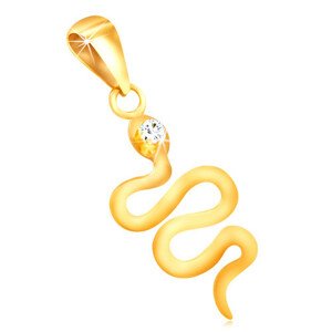 14K sárga arany medál - hullámos fényes kígyó, átlátszó kerek cirkónia