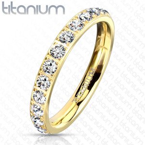 Titánium gyűrű arany színárnyalatban – csillogó átlátszó cirkóniák, 3 mm - Nagyság: 47