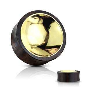 Fül plug Sono fából barna-fekete színben – arany színű kör - Vastagság: 25 mm