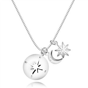925 ezüst nyaklánc - kivágott iránytű, csillag és hold cirkóniával