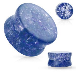 Üveg nyerges fültágító lekerekített élekkel, kék, tört hatású - Vastagság: 12 mm