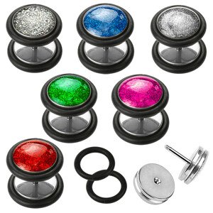 316L acél ál fültágító dugó, kerek, fekete gumigyűrűvel, különböző színekben, 6 mm - A piercing színe: Rózsaszín
