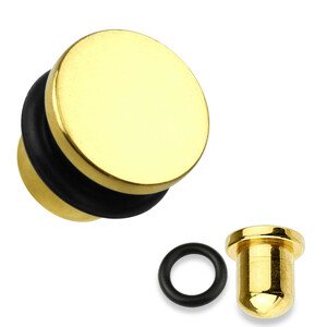 316L acél fültágító dugó, arany színben, fekete gumigyűrűvel, különböző vastagságokban - Vastagság: 4 mm