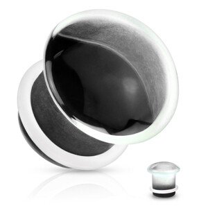 Fültágító dugó átlátszó üveg, domború forma fekete véggel, gumigyűrűvel - Vastagság: 10 mm