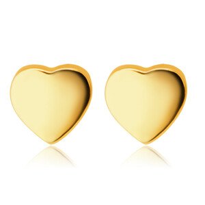 9K sárga arany fülbevaló - tükör sima szívek, stekker zár