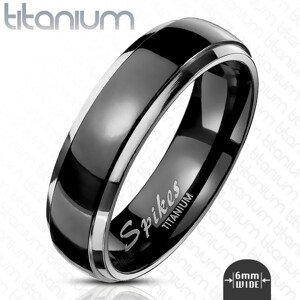Titánium gyűrű -, sima, középen fekete, ezüst szegéllyel, 6 mm - Nagyság: 59